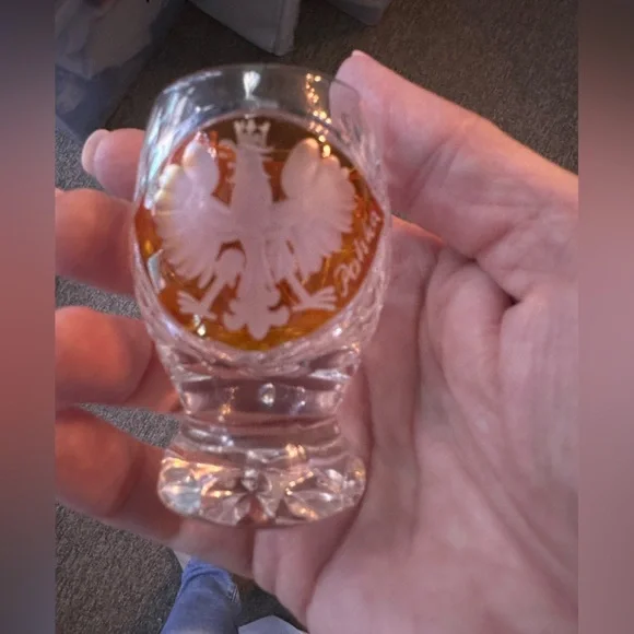 Set of Cut Crystal Shot Glasses From Poland w/National Emblem Polish Eagle - Picture 4 of 4